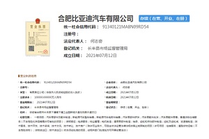 新项目于2021年8月底开工建设 合肥比亚迪汽车有限公司成立