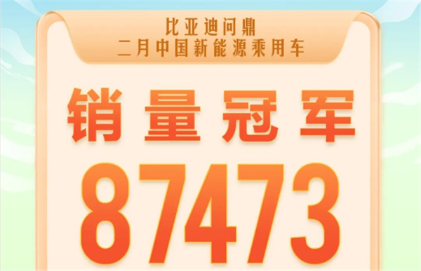 87473辆！比亚迪问鼎2月份全国新能源销冠